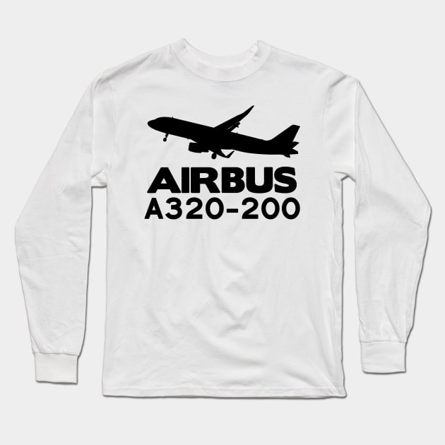 Airbus A320-200 Silhouette Print (Black) Long Sleeve T-Shirt by TheArtofFlying